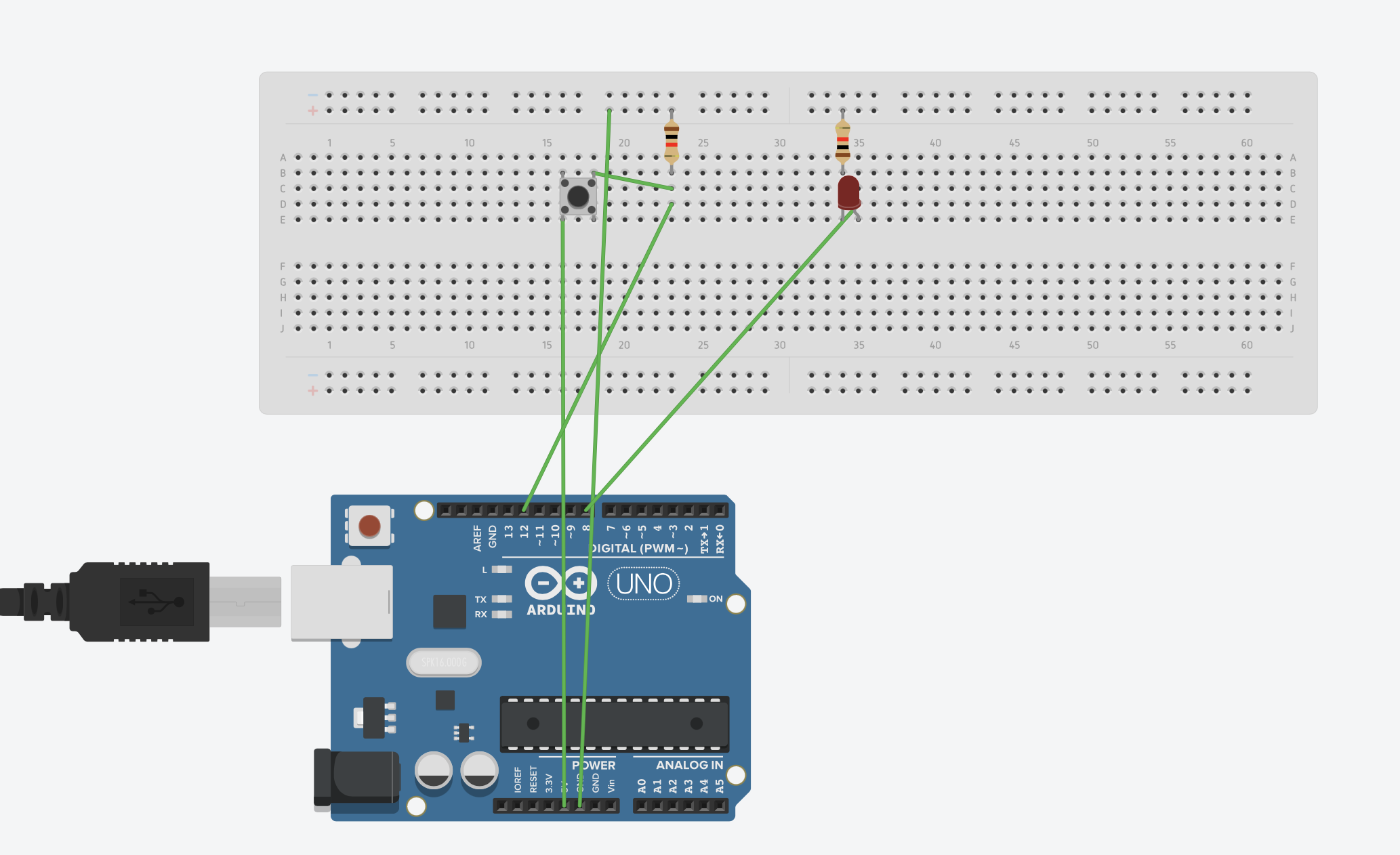 Sơ đồ mạch nút nhấn và LED trên breadboard